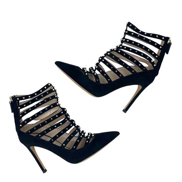 Valentino Black Suede Lovestud Ankle Heel Booties - Picture 2 of 8